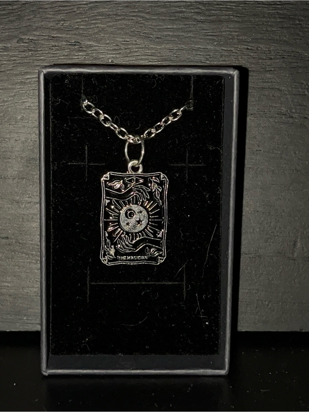Tarot Card Pendant Necklace in Silver - Mystic Sun Motif